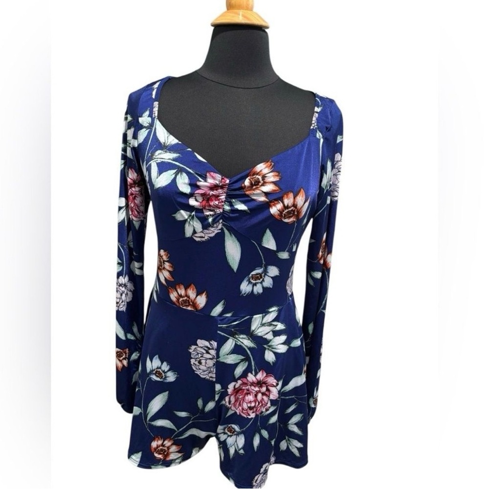 Guess Navy Floral Long Sleeve Dress